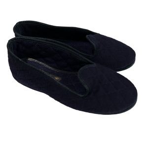 Loro Piana Pure Cashmere Navy Blue Quilted Smoking Slipper 41 Loafers Slip On